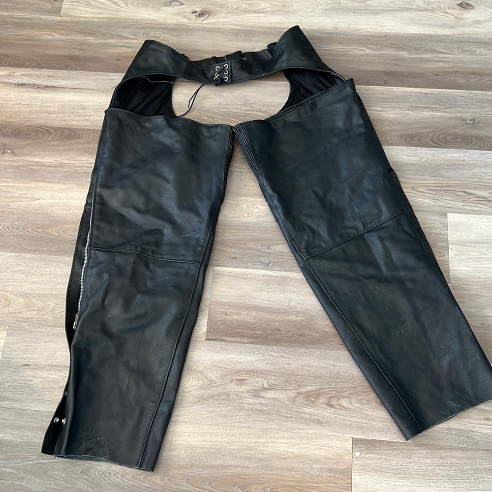 Jafrum motorcycle gear black leather chaps 4XL